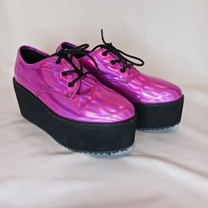 Stange Cvlt from YRU Holographic Purple Platform Oxfords.